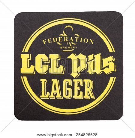 London, Uk - August 22, 2018: Lcl Pils Lager Paper Beer Beermat Coaster Isolated On White Background