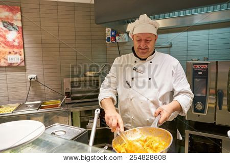 ROME, ITALY - CIRCA NOVEMBER, 2017: indoor portrait of staff at Gusto Restaurant in Fiumicino International Airport 