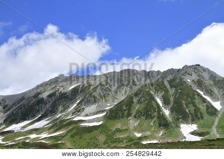 Tateyama Mountain Range With Snow In Summer In Toyama, Japan
