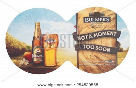 London, Uk - August 22, 2018: Bulmers Cider Original Paper Mat Coaster Isolated On White Background.
