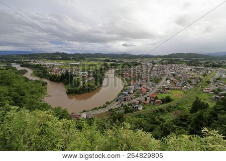 Mogami River, View From Tateyama Park In Sagae, Yamagata, Japan