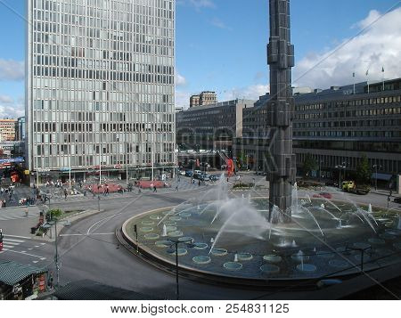 Stockholm, Sweden - Circa August 2005: Sergels Torg Square And Fountain
