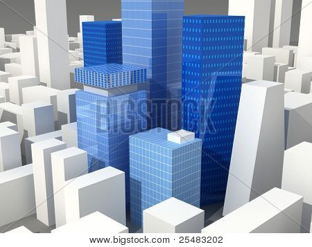 Niebieskie szkło scyscrapers w dzielnicy