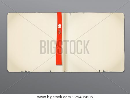 Vieux livre ouvert avec fond rouge signet. Prêt pour le texte