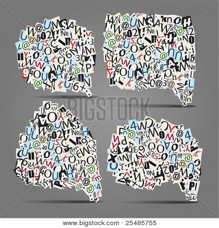 ชุดของเวกเตอร์คุยฟองของตัวอักษรจากหนังสือพิมพ์และนิตยสาร
