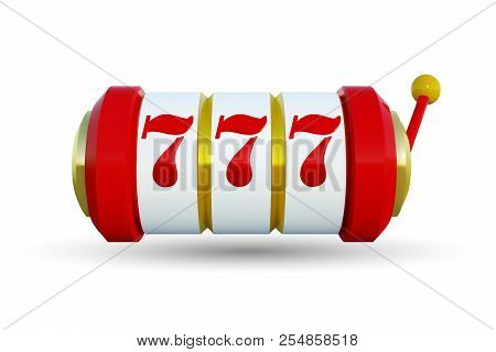 Slot Machine With Lucky Sevens Jackpot. Vector Illustration. Golden Slot Machine Wins The Jackpot. V