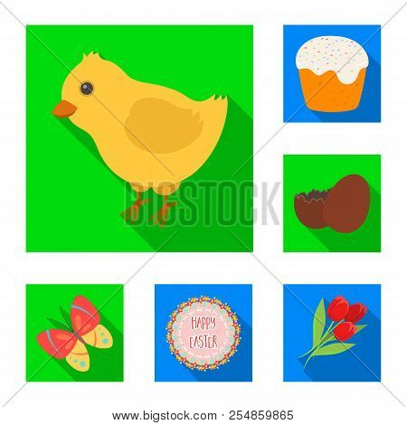 Easter Is A Christian Holiday Flat Icons In Set Collection For Design. Easter Attributes Vector Symb