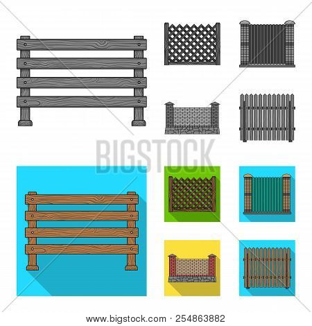 A Fence Of Metal And Bricks, Wooden Palisade. A Different Fence Set Collection Icons In Monochrome, 