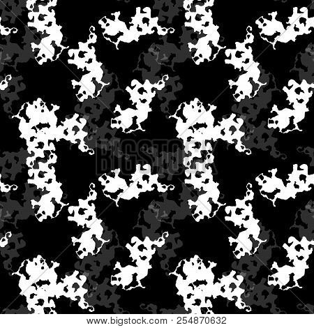 Ufo Military Camouflage Seamless Pattern In Black, Grey And White Colors