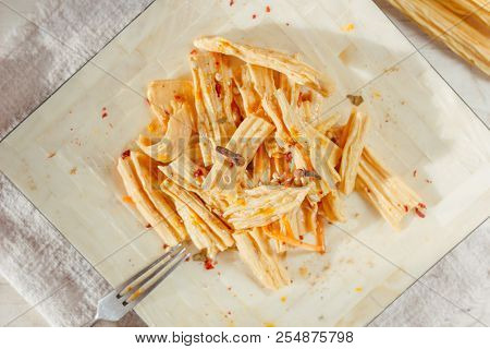 Yuba Or Fuju Salad In A White Bamboo Plate