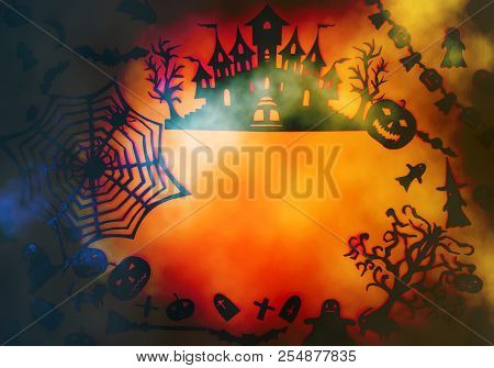 Decorations For Halloween Party. Handmade Paper Decor. Festive Greeting Card, Poster, Banner Design.