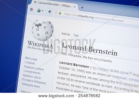 Ryazan, Russia - August 19, 2018: Wikipedia Page About Leonard Bernstein On The Display Of Pc