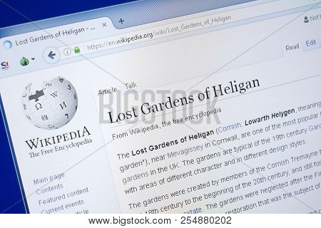 Ryazan, Russia - August 19, 2018: Wikipedia Page About Lost Gardens Of Heligan On The Display Of Pc