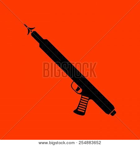 Icon Of Fishing  Speargun . Orange Background With Black. Vector Illustration.