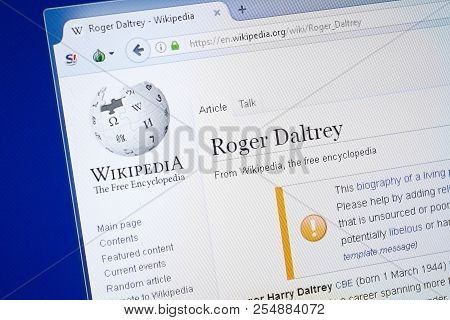 Ryazan, Russia - August 19, 2018: Wikipedia Page About Roger Daltrey On The Display Of Pc