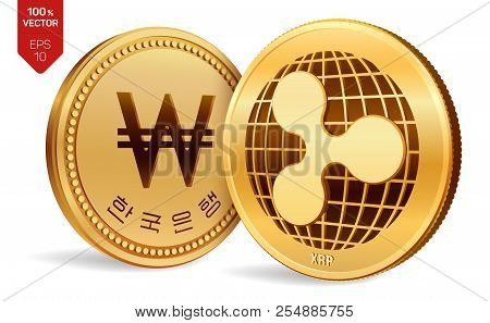 Ripple. Won. 3d Isometric Physical Coins. Digital Currency. Korea Won Coin. Cryptocurrency. Golden C