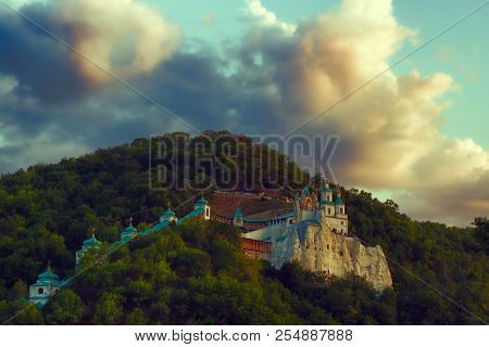 Church Of St. Nicholas On The Cretaceous Mountain In Sviatohirsk In The Evening