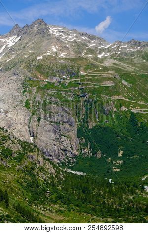 Summer landscape of Switzerland mountain nature, view to Furkapass