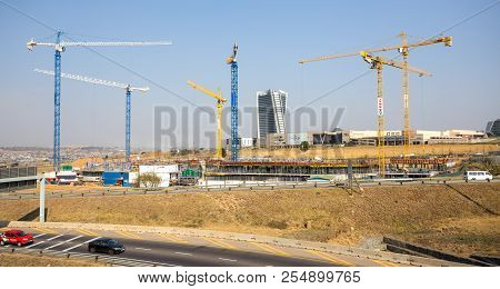 Pretoria, South Africa, 22 August - 2018: Large Construction Project With Cranes In The Sky. Constru