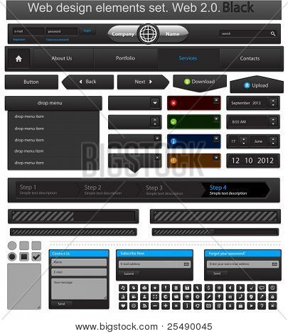 Web design prvky sada černá. Vektorové ilustrace