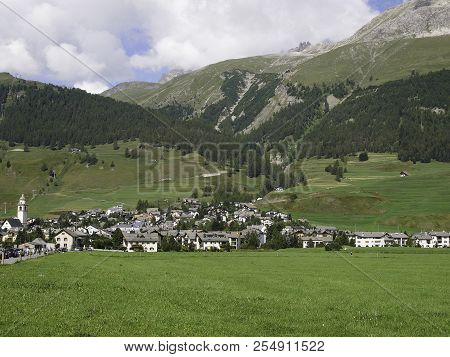 View Of The Beautiful Mountain Village Of Celerina