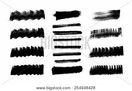 Brush Strokes Set Hand Drawn Scribble Abstract Vector Illustration. Border Design Template.