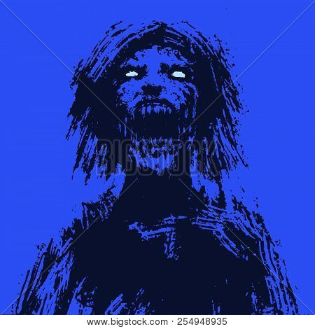 Creepy Zombie Woman Head. Horror Image. Vector Illustration