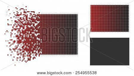 Filled Rectange Icon In Dispersed, Pixelated Halftone And Undamaged Whole Variants. Elements Are Gro