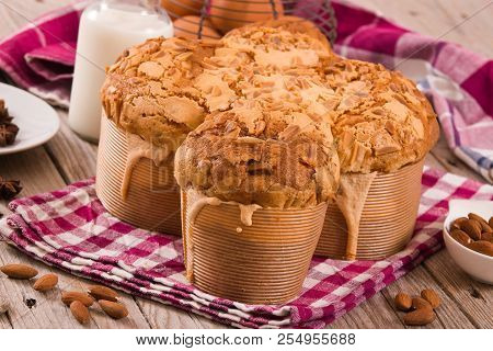 Easter Dove Bread (colomba Pasquale) On Wooden Table.