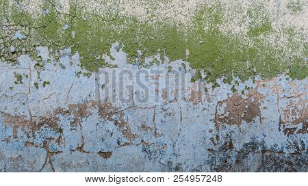 Aged Blue Green Painted Cracky Concrete Wall