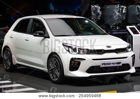 Geneva, Switzerland - March 7, 2018: Kia Rio Gt Line Car Showcased At The 88th Geneva International 
