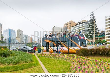 Peru July 2018 Tourists Visit Lima On Board The Famous Sightseing Buses To Quickly Reach The Most Be