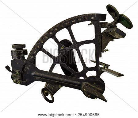 Sextant Isolated On White Background. Sextant Is An Ship Manual Navigation Tool Use In Astronavigati