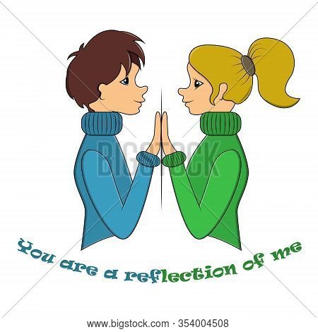 Vector Color Illustration A Boy And A Girl In Blue And Green Sweaters Are Standing Opposite Each Oth