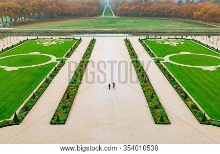 Chambord, France - November 14, 2018:  The Garden Of The Chambord Castle