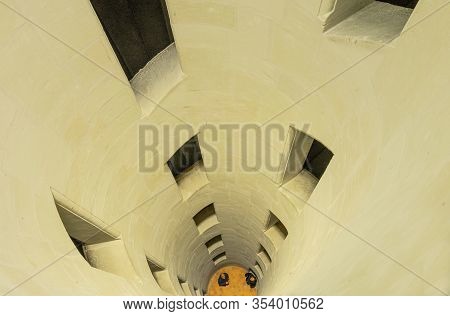Chambord, France - November 14, 2018: The Double Helix Staircase Internal Well Of The Chambord Castl