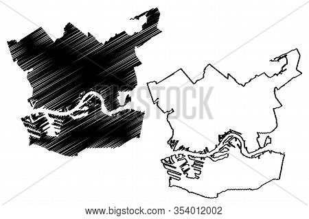 Rotterdam City (kingdom Of The Netherlands, Holland) Map Vector Illustration, Scribble Sketch City O