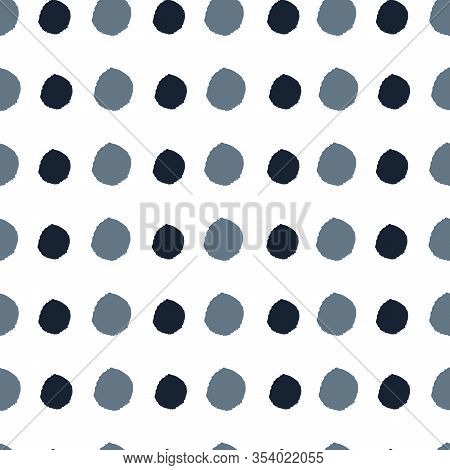 Blue Hand Drawn Dots On White Background. Circles. Seamless Pattern. Stylish Repeating Texture. Mode