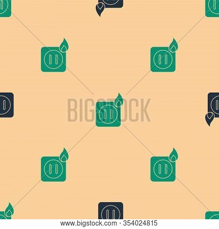 Green And Black Electric Wiring Of Socket In Fire Icon Isolated Seamless Pattern On Beige Background