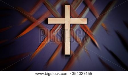 Lent Season,holy Week And Good Friday Concepts - Photo Of Wooden Cross In Vintage Background