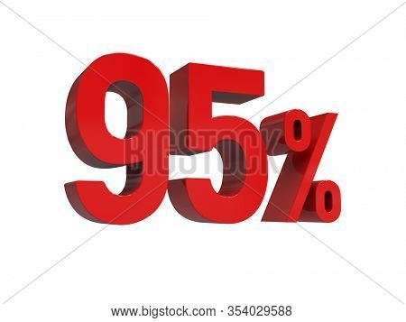 3d Render: ISOLATED Red 95% Percent Discount 3d Sign on Light Background, Special Offer 95% Discount Tag, Sale Up to 95 Percent Off, Ninety-five Percent Letters Sale Symbol, Special Offer Label