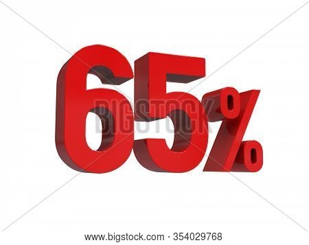 3d Render: ISOLATED Red 65% Percent Discount 3d Sign on Light Background, Special Offer 65% Discount Tag, Sale Up to 65 Percent Off, Sixty-five Percent Letters Sale Symbol, Special Offer Label
