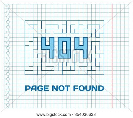 404 Page Not Found With Labyrinth On School Notebook Sheet. Concept Internet Webpage Vector Illustra