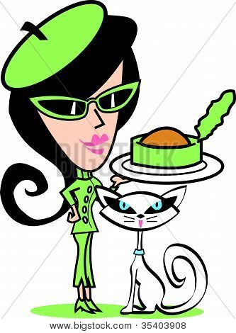 Flicka matar katten