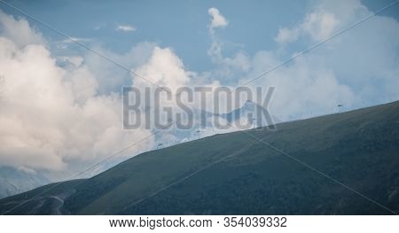 View Of The Pyrenees Mountains And Its Ski Lift On A Summer Day