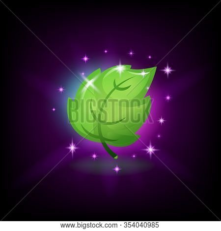 Green Fresh Leaf With Sparkles Icon For Slot Machine, Gambling Game Design Element, Vector Illustrat