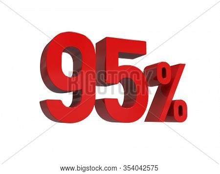 3d Render: ISOLATED Red 95% Percent Discount 3d Sign on Light Background, Special Offer 95% Discount Tag, Sale Up to 95 Percent Off, Ninety-five Percent Letters Sale Symbol, Special Offer Label