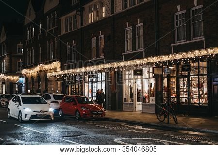 London, Uk - December 14, 2019: People Walking Past The Shops And Cafes In Spitalfields Market, One 