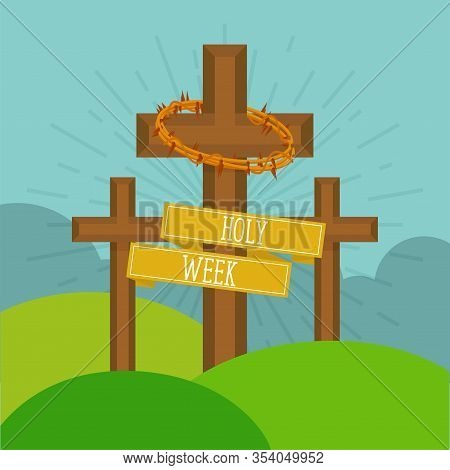 Holy Week Card With A Mount Calvary - Vector