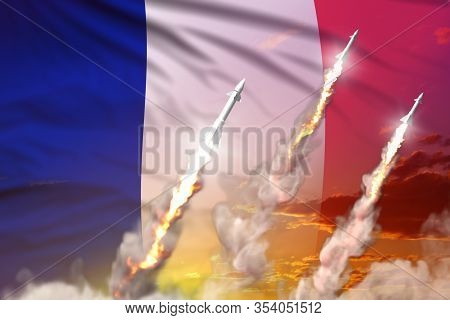Modern Strategic Rocket Forces Concept On Sunset Background, France Supersonic Missile Attack - Mili